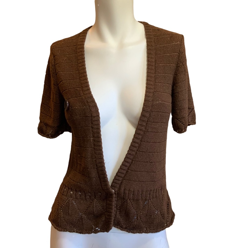 moth for Anthro Brown Short Sleeve one snap Cardigan sz S